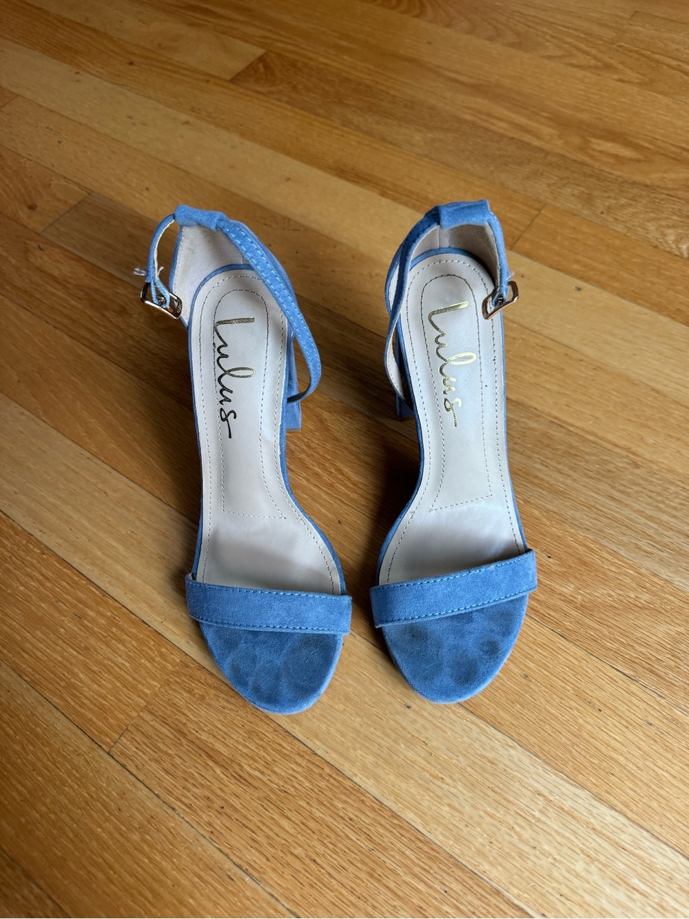 Lulu's Light Blue Suede Block Heel Sandals - Picture 2 of 4